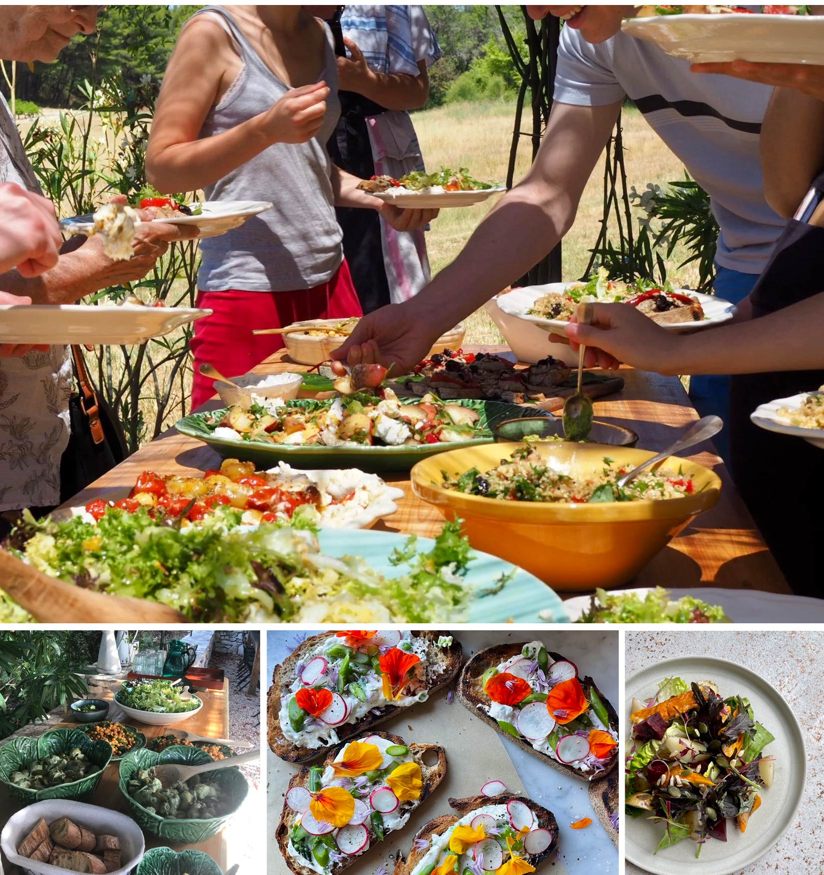 A colourful seasonal lunch prepared for workshop guests