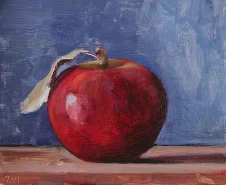 daily painting titled Red Apple on a Blue Ground