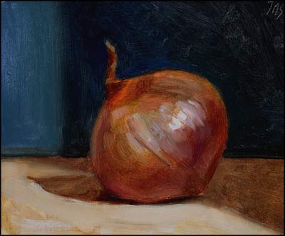 daily painting titled Onion with a Blue Background