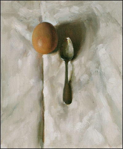 daily painting titled Egg and Silver Spoon