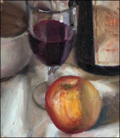 daily painting titled Apple and Red wine