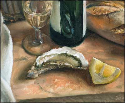daily painting titled An Oyster and a Glass of Wine