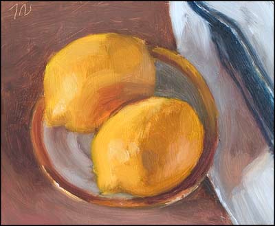 daily painting titled Lemons on a Saucer
