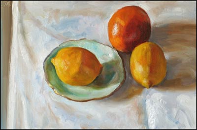 daily painting titled Still Life with Orange and Lemons