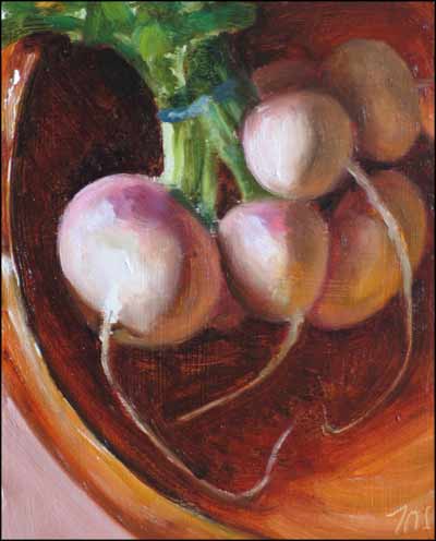 daily painting titled Baby Turnips in a Provencal Bowl