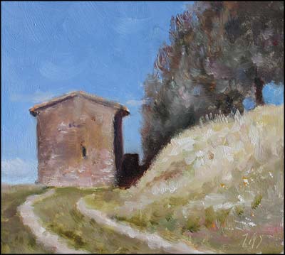 daily painting titled Cabanon and Olive Trees