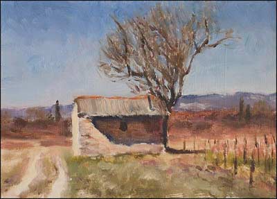 daily painting titled Cabanon with Almond Tree