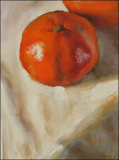 daily painting titled Clementines on a White Cloth