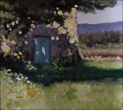 daily painting titled Cabanon with Blue Door