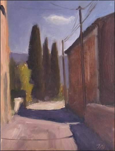 daily painting titled Road with Three Cypresses