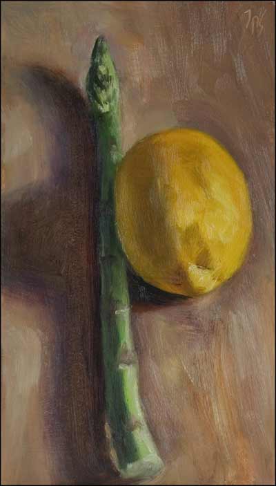 daily painting titled Lemon and Asparagus