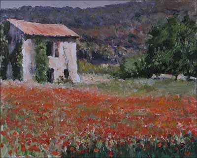 daily painting titled Old Cabanon and Poppies