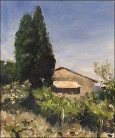 daily painting titled Abandoned House and Vineyard