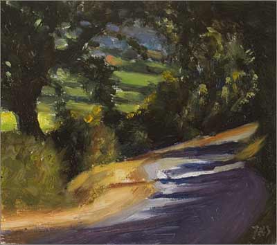 daily painting titled Le Chemin sous les arbres