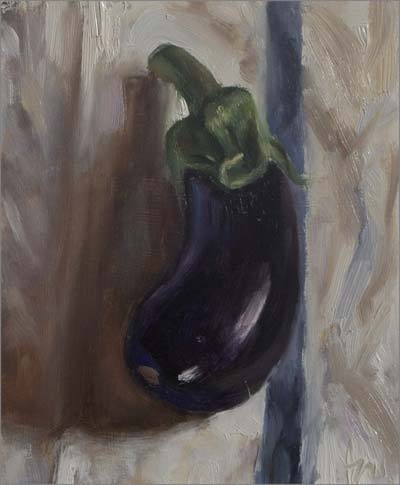 daily painting titled Aubergine on a French Cloth