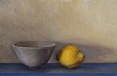 daily painting titled Lemon and Grey Bowl