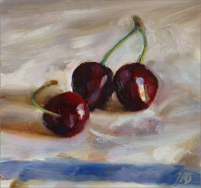 daily painting titled Cherries on a White Cloth