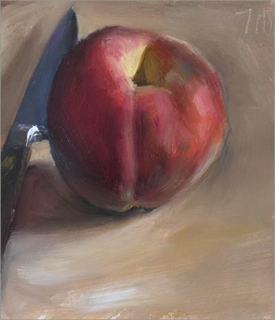 daily painting titled Peach and Knife