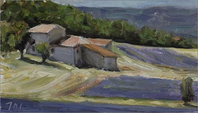 daily painting titled House and Lavender Fields