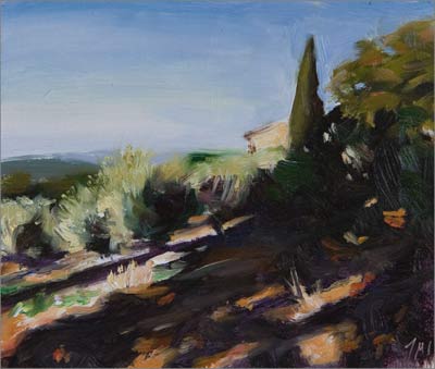 daily painting titled Olive Grove, early morning