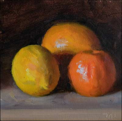 daily painting titled Orange, Lemon and Clementine
