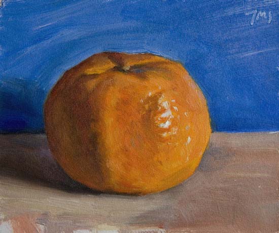 daily painting titled Mandarin with Blue Ground #1