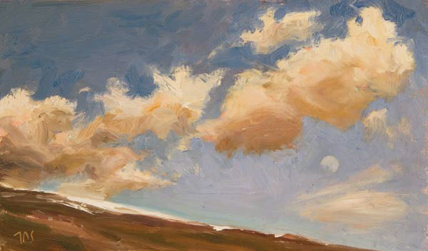 daily painting titled Clouds, Moon and Snow