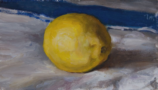 daily painting titled Lemon on a French Cloth