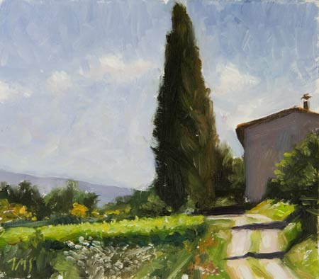 daily painting titled House and Cypress Tree