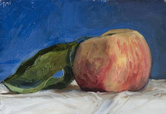 daily painting titled White Peach on a Blue Ground