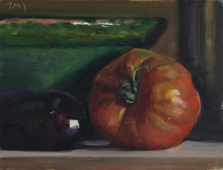daily painting titled Green Bowl and ProvenÃ§al Vegetables