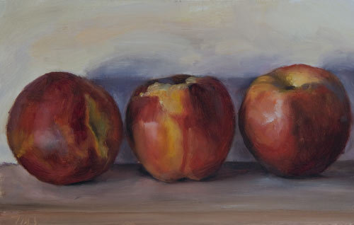 daily painting titled Trois Nectarines Jaunes