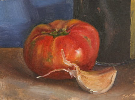 daily painting titled Tomato and Garlic Clove