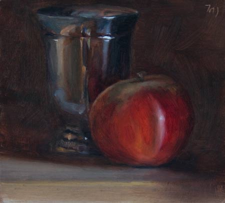 daily painting titled Apple and Silver Goblet