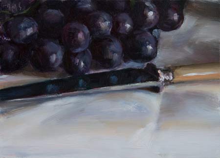 daily painting titled Muscat Grapes and Knife