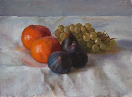 daily painting titled Still Life with Figs, Grapes and Clementines