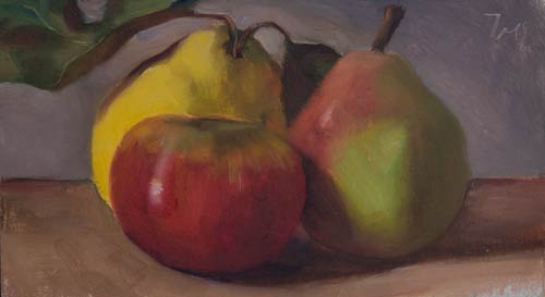 daily painting titled Apple, Pear and Quince