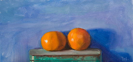 daily painting titled Clementines on a Tin