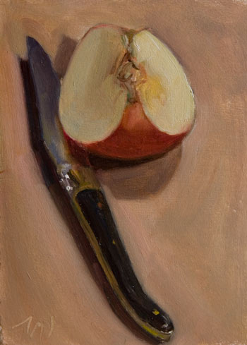 daily painting titled Apple Quarter and Laguiole  Knife