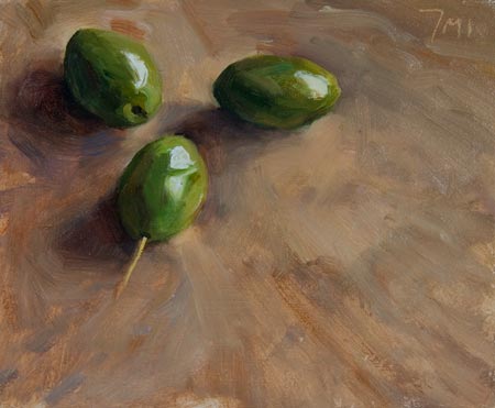 daily painting titled Green Olives (Picholine)