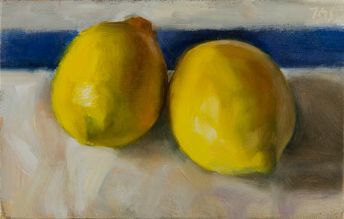 daily painting titled Lemons on a French Cloth