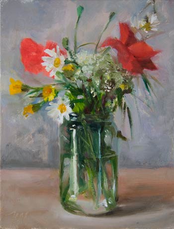 daily painting titled Wild Flowers in a Jam Jar