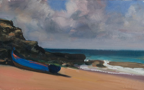 daily painting titled The Blue Boat, (Costa de la Luz)