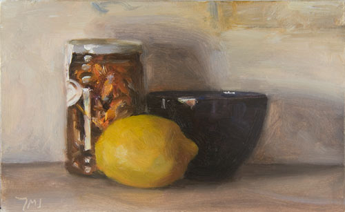 daily painting titled Still Life with Anchovies, Lemon and Bowl