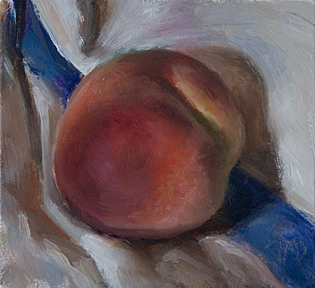 daily painting titled Peach on a French Cloth