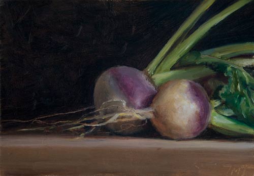 daily painting titled Turnips from our Garden