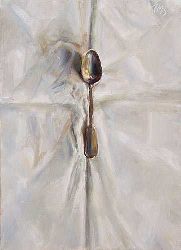 daily painting titled Silver Spoon on a White Cloth
