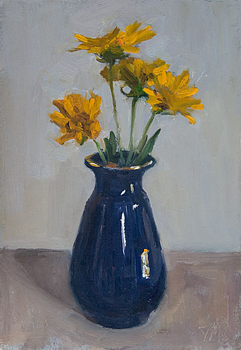 daily painting titled Flowers in a Blue vase