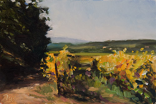 daily painting titled Turning Vines, Crillon-le-Brave