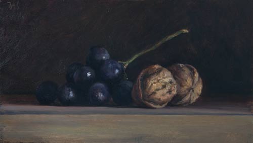 daily painting titled Grapes and Fresh Walnuts